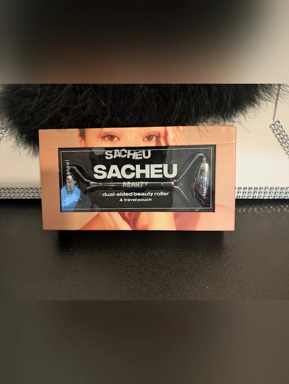 Sacheu Stainless Steel Facial Skincare Roller & Gua Sha Tool w/Storage Pouches